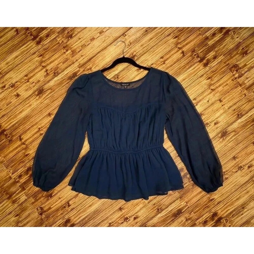 Navy Mesh Sweetheart Top